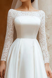 Robe de fiançailles en dentelle ivoire à manches longues