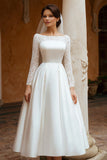 Robe de fiançailles en dentelle ivoire à manches longues