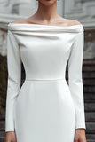 Robe de fiançailles en satin gaine à manches longues ivoire