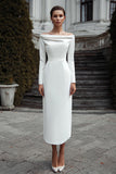 Robe de fiançailles en satin gaine à manches longues ivoire