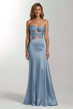 Robe formelle bustier en satin bleu ciel