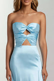 Robe formelle bustier en satin bleu ciel