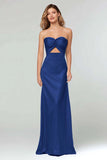 Robe longue formelle bustier gaine bleu ciel découpée