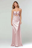 Robe longue formelle bustier gaine bleu ciel découpée
