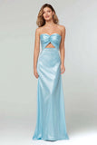Robe longue formelle bustier gaine bleu ciel découpée