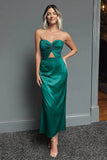 Robe formelle midi en forme de fourreau vert foncé Sweetheart Cut Out