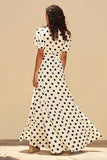 Blanc Noir À Pois Une Ligne Wrap Robe Longue Formulante Avec Manches