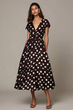Robe formelle à col en V avec manches à pois blancs foncé