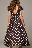 Robe formelle à col en V avec manches à pois blancs foncé