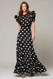 Noir Blanc Dot Une Ligne Longue Formelle Avec Volants