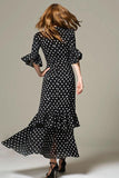 Noir Blanc À Pois À Volants Une Ligne Longue Formelle Robe Formelle Avec Manches