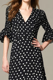 Noir Blanc À Pois À Volants Une Ligne Longue Formelle Robe Formelle Avec Manches