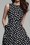 Noir Blanc À Pois Une Ligne Col Rond Robe Longue Formelle Avec Poche
