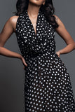 Noir Blanc À Pois Une Ligne Dos Nu Robe Longue Formulante