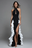 Dos nu Noir Blanc Découpé À Volants Robe Formelle