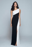 Robe longue formelle noire et blanche à une épaule