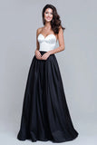 Noir et blanc Robe longue formelle en satin une ligne