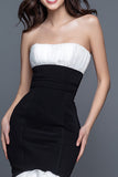 Robe longue formelle sans bretelles sirène noire et blanche avec volants