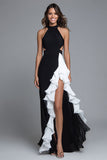 Noir et blanc Robe longue formelle découpée en ligne avec volants