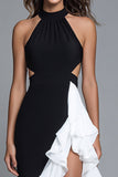 Noir et blanc Robe longue formelle découpée en ligne avec volants