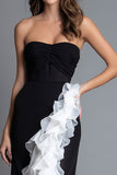 Noir et blanc Robe longue formelle à volants sans bretelles avec fente
