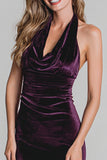 Robe longue formelle en velours gris-nu