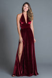 Robe formelle en velours bordeaux à une ligne avec fente