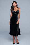 Robe formelle en velours à bretelles spaghetti noires