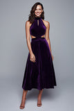 Robe formelle en velours découpé en velours prune