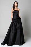 Noir A Line Satin Robe Longue Formelle Sans Bretelles