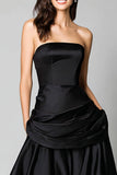 Noir A Line Satin Robe Longue Formelle Sans Bretelles