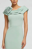 Robe longue formelle à col bateau en crêpe sirène vert menthe avec volants