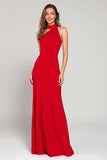 Robe longue formelle en satin rouge fourreau col haut