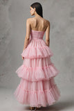 Tulle rose Une ligne sans bretelles à volants