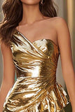 Robe de cocktail courte à volants métallisé doré scintillant