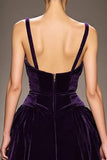 Velours violet foncé Une ligne Robe de soirée longue à col en V profond