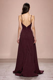 Robe de soirée longue à bretelles spaghetti froncées rouge foncé