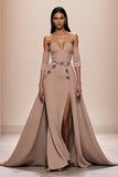 Robe de soirée Champagne Sweetheart Appliques avec fente