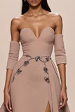 Robe de soirée Champagne Sweetheart Appliques avec fente