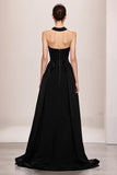 Robe de soirée longue dos nu trapèze noire en velours