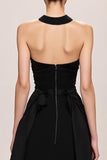 Robe de soirée longue dos nu trapèze noire en velours