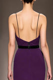 Robe de soirée longue à bretelles spaghetti en satin violet foncé