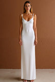 Robe formelle simple à bretelles spaghetti fourreau satin ivoire