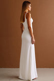 Robe formelle simple à bretelles spaghetti fourreau satin ivoire