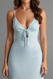 Robe de soirée en satin à bretelles spaghetti bleu ciel