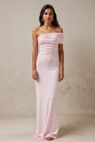 Robe de soirée longue fourreau froncé rose clair à une épaule