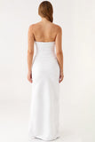 Robe de soirée bustier en satin ivoire froncée simple
