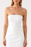 Robe de soirée bustier en satin ivoire froncée simple