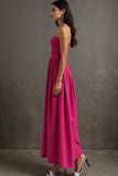 Robe de soirée bustier fuchsia A Line froncée Cottton