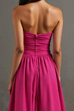 Robe de soirée bustier fuchsia A Line froncée Cottton